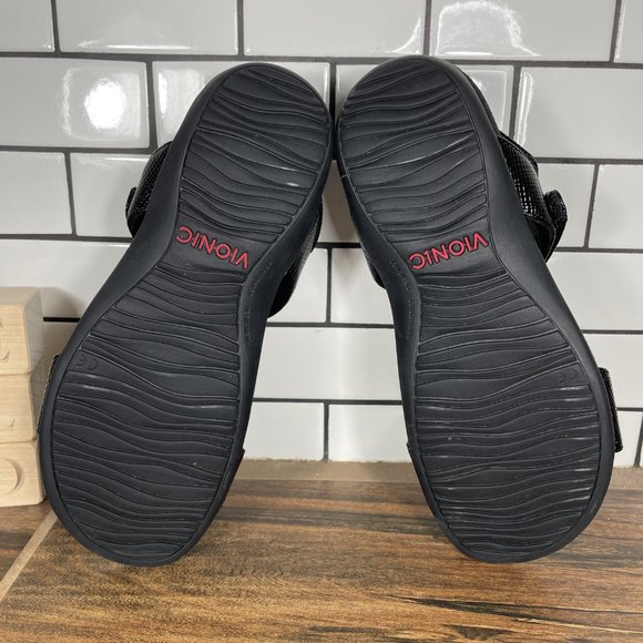 Vionic Farra Women's Size 7 Shoes Black Lizard Print Strappy Medallion Sandals - Picture 7 of 12